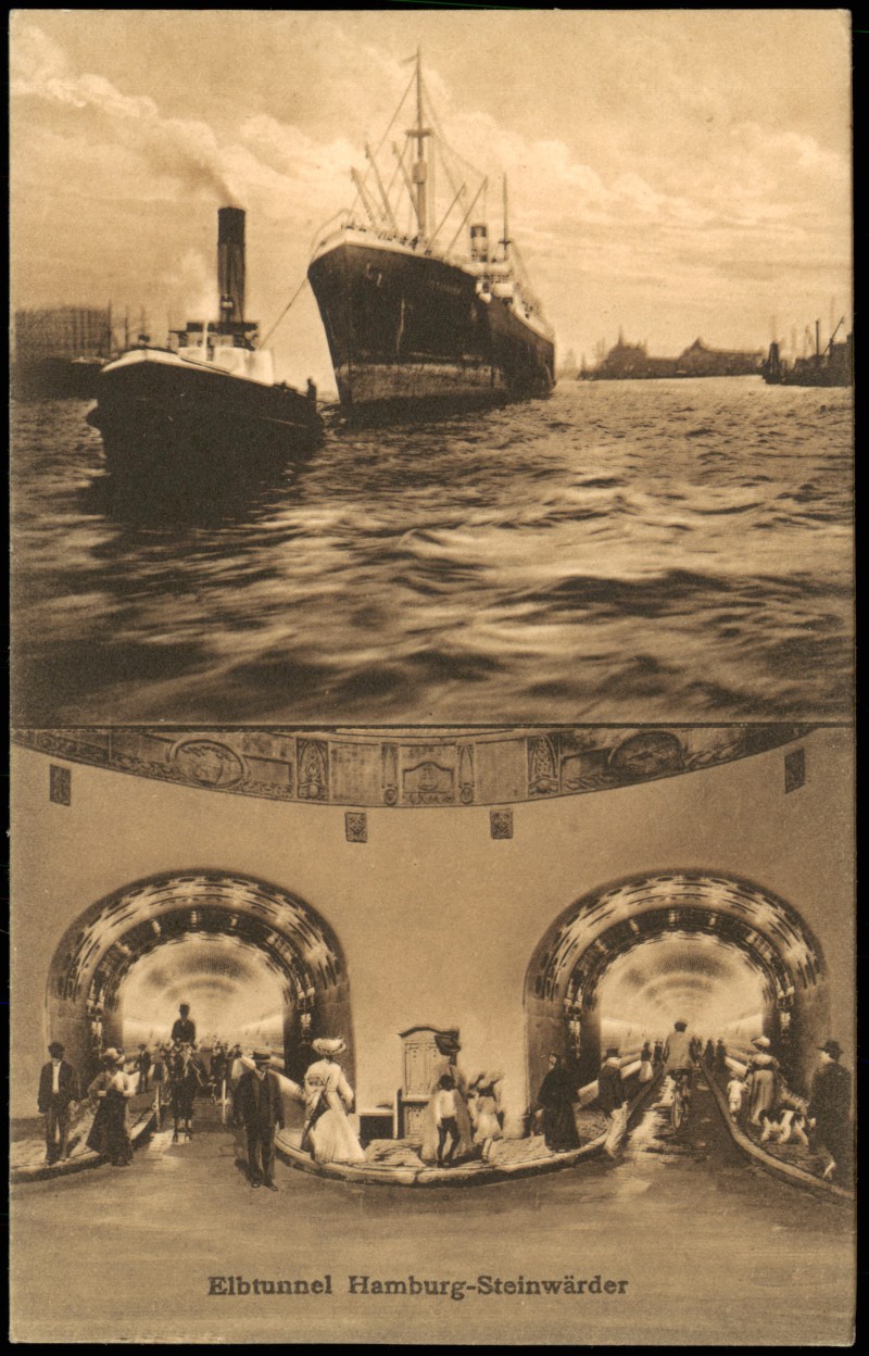 vintage Postcard from 1922: Elbtunnel Hamburg-Steinwärder Schiffe Dampfer:: St. Pauli-Hamburg