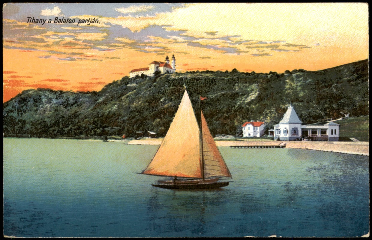 vintage Postcard from 1914: a Balaton partján. Strandhaus:: Tihany