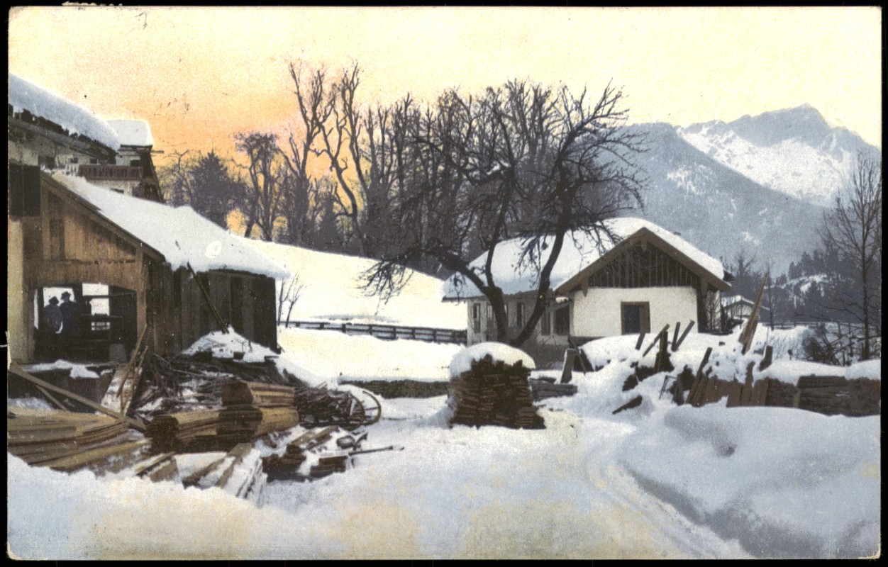 vintage Postcard from 1909: Stimmungsbild: Dorf im Winter Schnee Berge Photochromie:: 