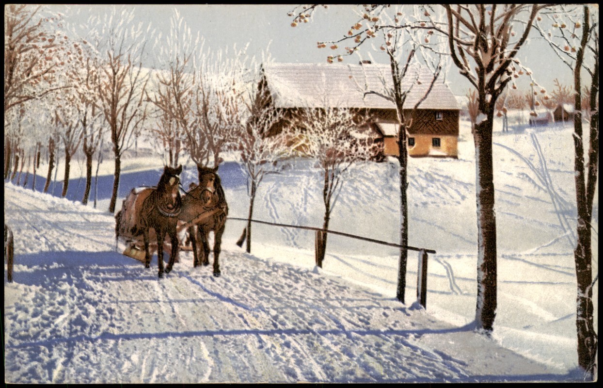 vintage Postcard from 1910: Photochromie Serienkarte Pferde-Gespann Stimmungsbild Winter:: 
