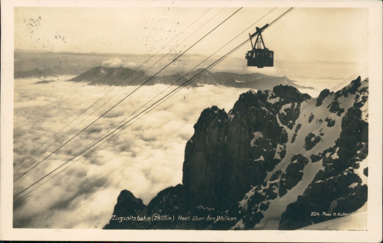 vintage Postcard from 1923: Zugspitzbahn (2805m) Hoch über den Wolken:: Grainau