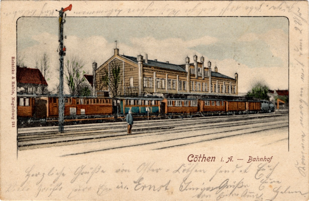 vintage Postcard from 1901: Cöthen i. A. - Bahnhof:: 