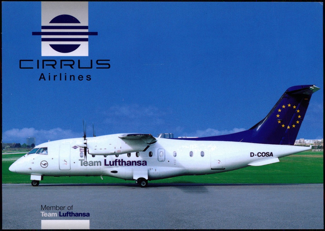 vintage Postcard from 1998: CIRRUS Airlines Flugzeug Airplane Avion Dornier 328:: 