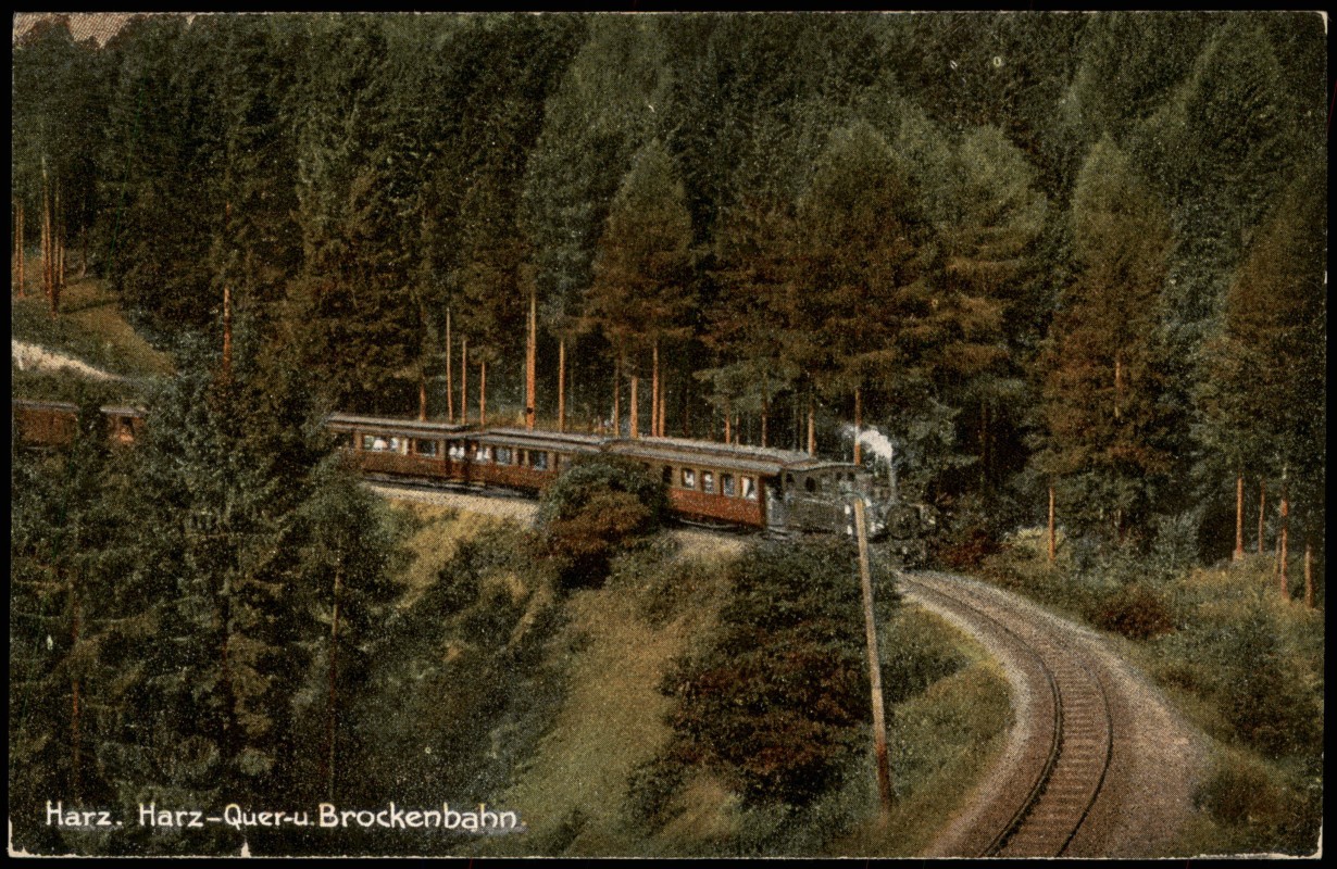 vintage Postcard from 1910: Harz mit Harz-Quer-u. Brockenbahn (Bergbahn, Zug):: Ilsenburg (Harz)