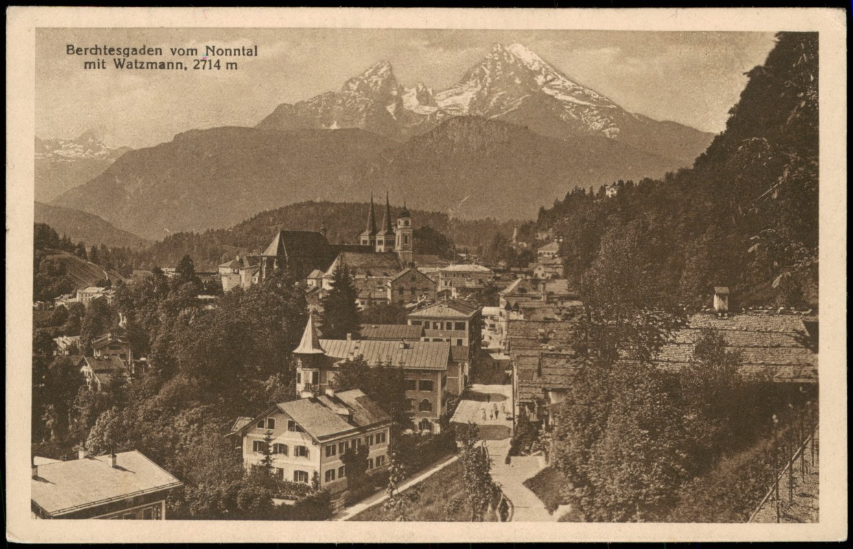 vintage Postcard from 1923: Panorama Ortsansicht vom Nonntal:: Berchtesgaden