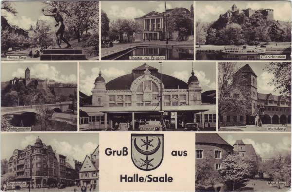vintage Postcard from 1958: Gruß aus...:: Halle, Saxony-Anhalt