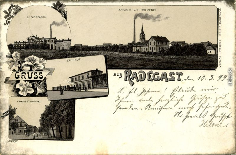 vintage Postcard from 1899: Gruss aus Radegast:: 