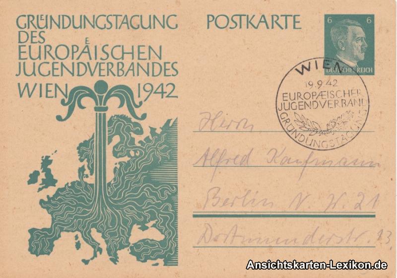 vintage Postcard from 1942: Gründungstagung des Europäischen Jugendverbandes Wien:: 