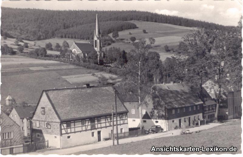 vintage Postcard from 1960: Blick zur Kirche:: Rechenberg-Bienenmühle