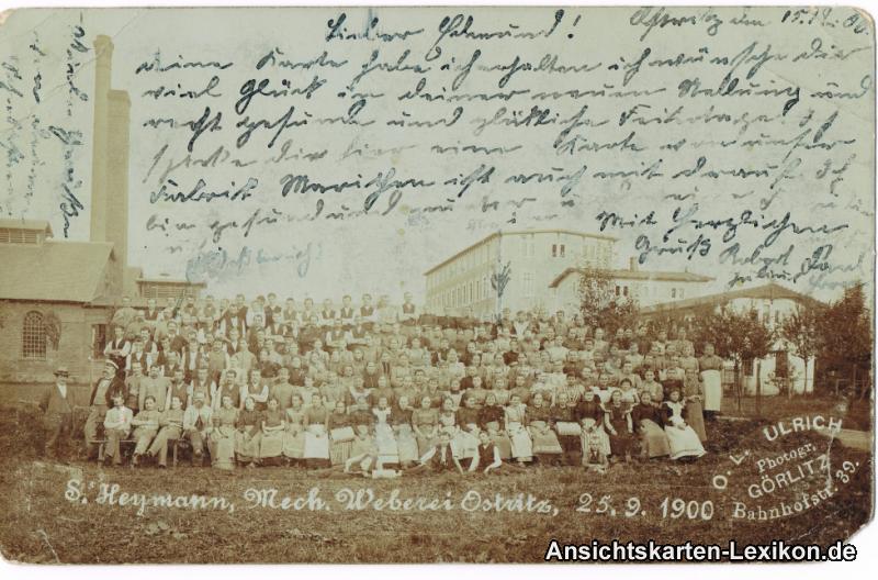 vintage Postcard from 1900: Gruppenbild mit S. Heymann - Mechanischer Weberei:: Ostritz (Oberlausitz)