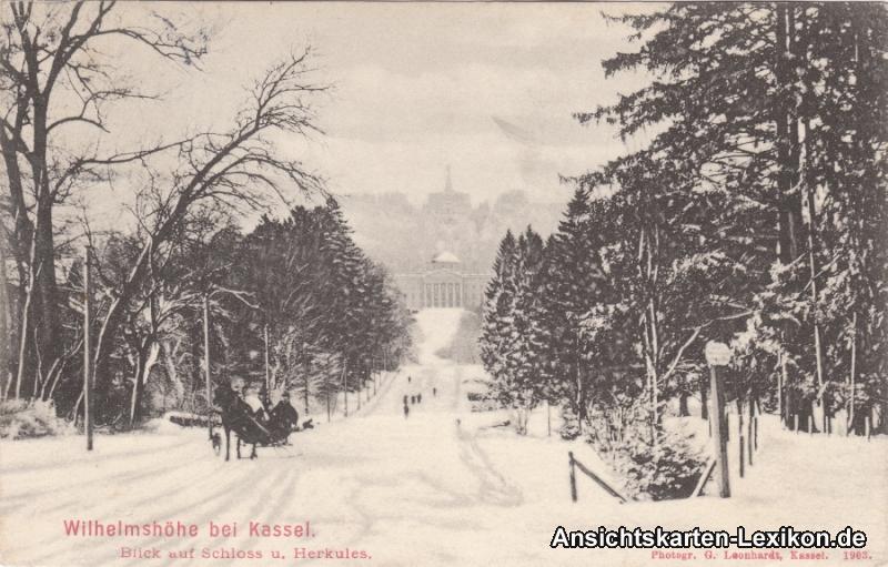 vintage Postcard from 1903: Wilhelmshöhe - Schlitten im Winter:: 