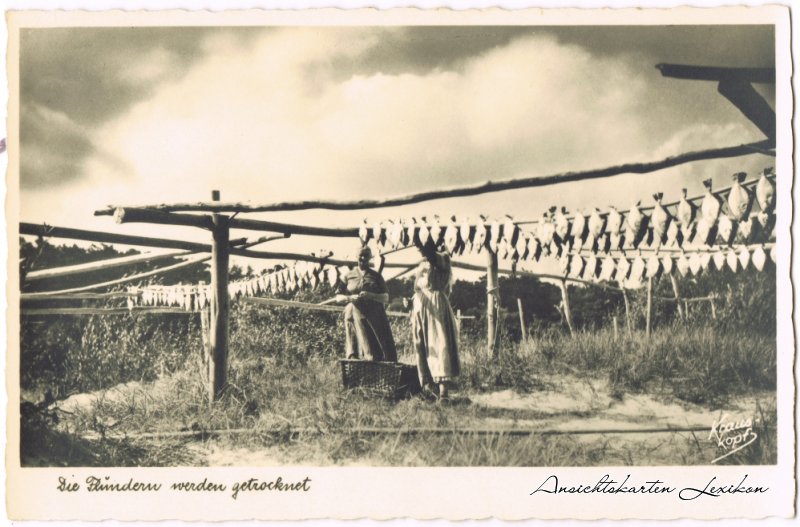 vintage Postcard from 1932: Trocknen der Flundern:: Ostpreußen (allgemein)
