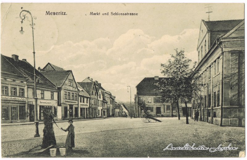 vintage Postcard from 1926: Markt und Schloßstraße:: Miedzyrzecz