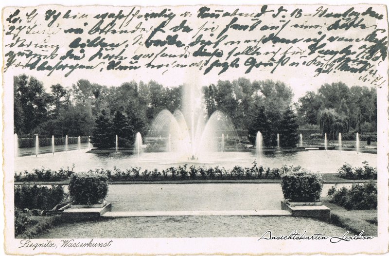 vintage Postcard from 1938: Rosengarten - Wasserkunst:: Legnica