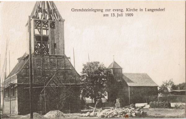 vintage Postcard from 1909: Grundsteinlegung zur evang. Kirche in Langendorf am 13.Juli 1909:: Brinsk