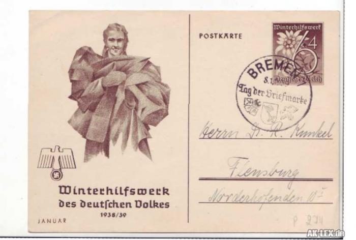 vintage Postcard from 1938: Winterhilfswerk des deutschen Volkes:: 