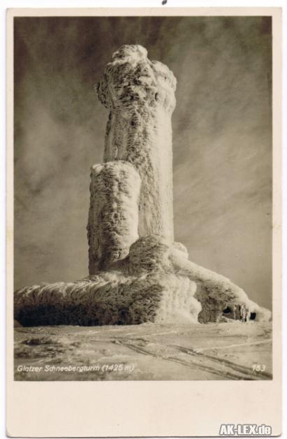 vintage Postcard from 1935: Glatzer Schneebergturm vereist (1425) - Foto AK:: 