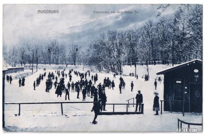 vintage Postcard from 1911: Eislaufplatz vor dem Roten Tor  (Winter-Ansichtskarte):: 