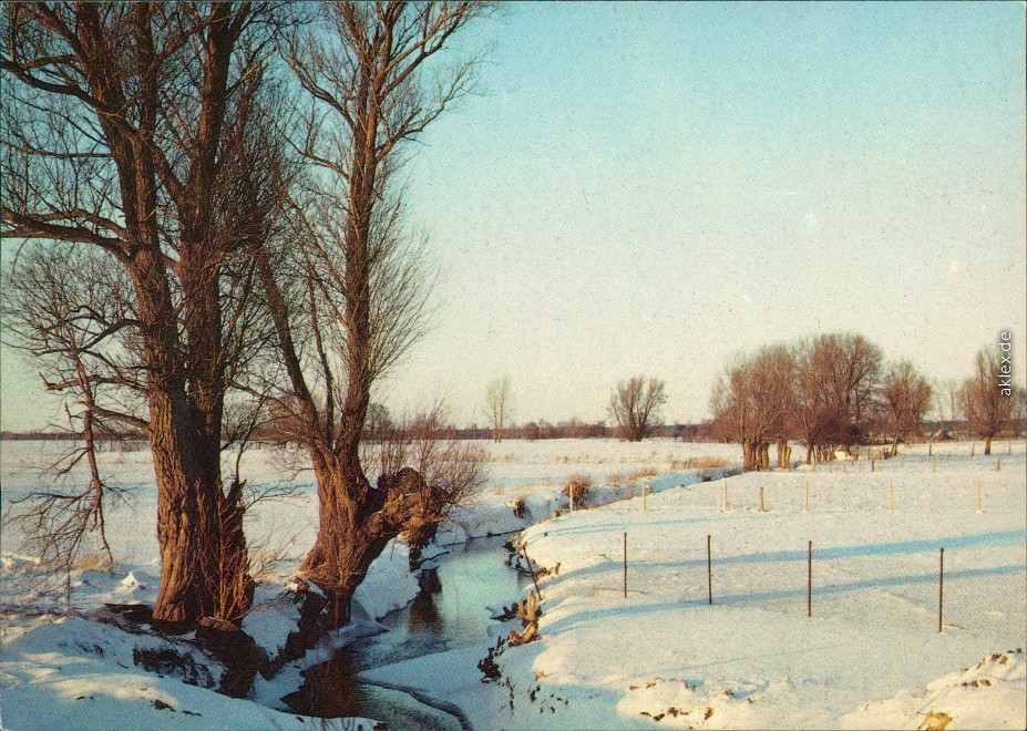 vintage Postcard from 1989: Stimmungsbild: Winter Bach im Schnee:: 