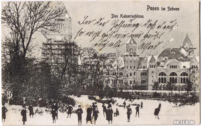vintage Postcard from 1908: Posen im Schnee - Das Kaiserschloß (Winter-AK) gel. 1908:: 