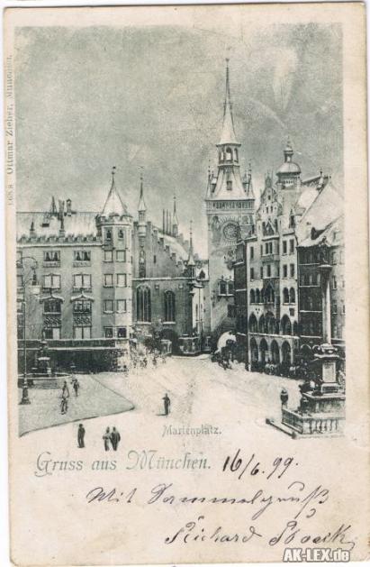 vintage Postcard from 1899: Marienplatz - Winter AK gel. 1899:: 