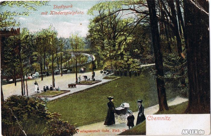 vintage Postcard from 1910: Stadtpark mit Kinderspielplatz:: Chemnitz