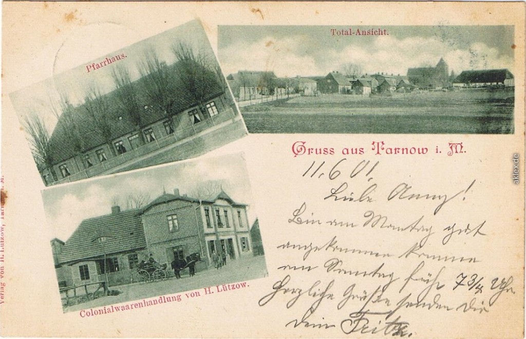 vintage Postcard from 1921: Tarnow Total-Ansicht, Pfarrhaus:: Tarnow (Mecklenburg)